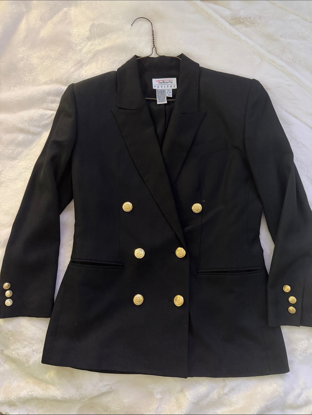 Talbots Black Double-Breasted Blazer with Gold Buttons